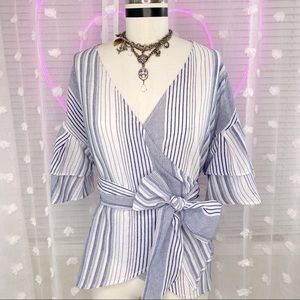 Striped Tiered Sleeve Wrap Top